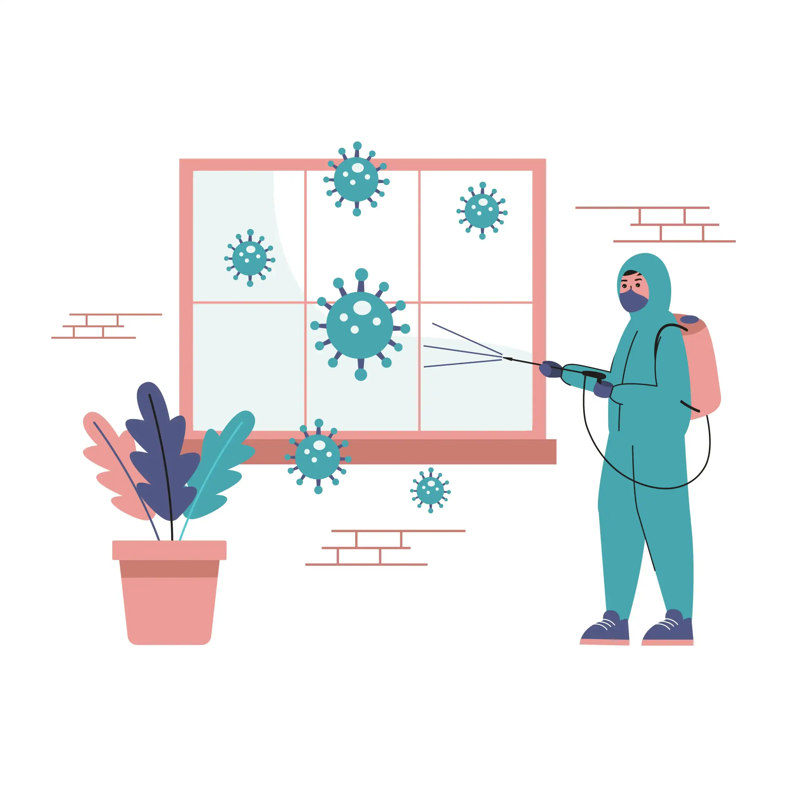 Technician disinfects window to eliminate germs and viruses in Durban.