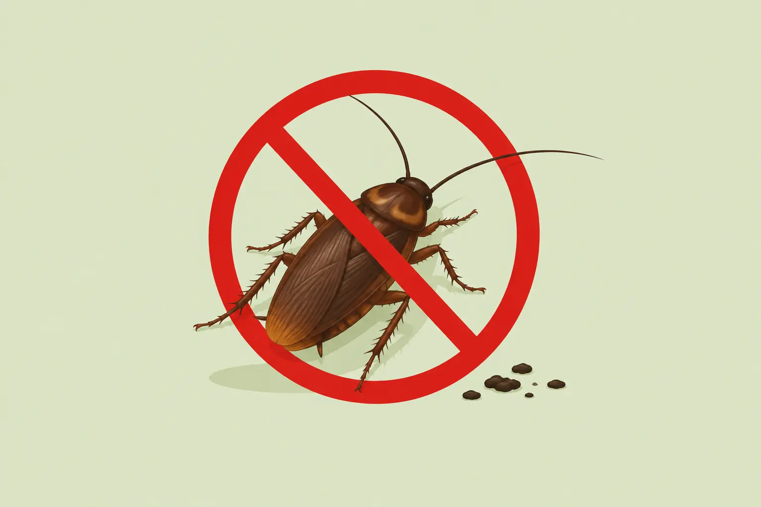 Cockroach pest control illustration showing a cockroach inside a red prohibition symbol