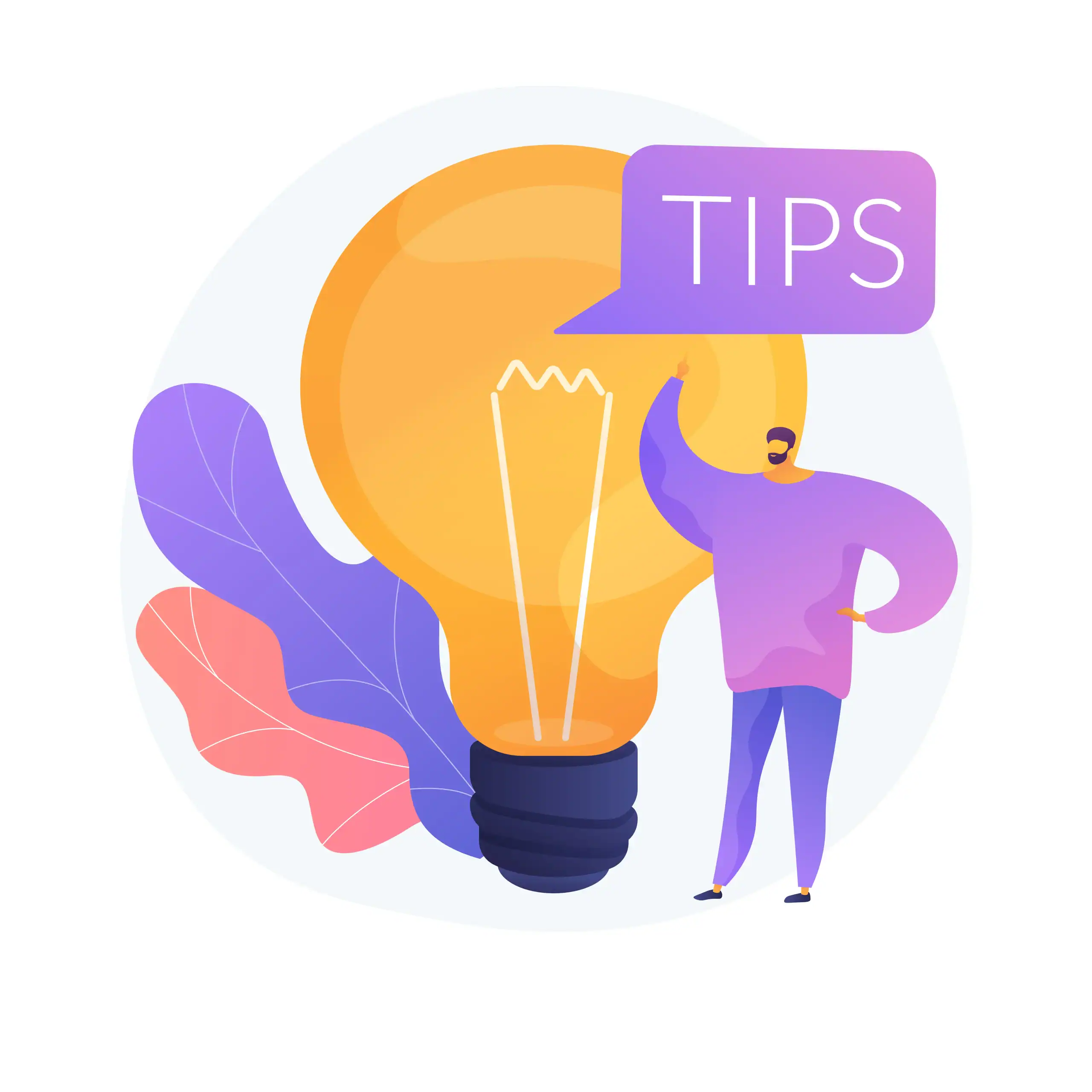Colorful illustration of a person with a lightbulb and tips speech bubble.