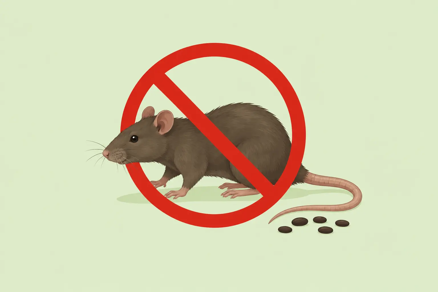 Rat pest control illustration showing a rat inside a red prohibition symbol