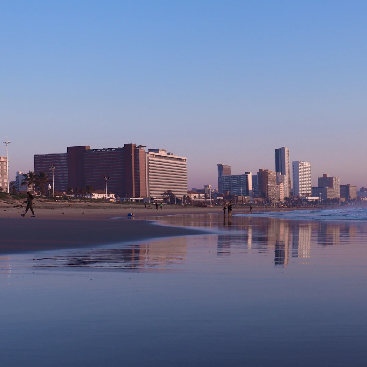 Durban beachfront and city at dusk